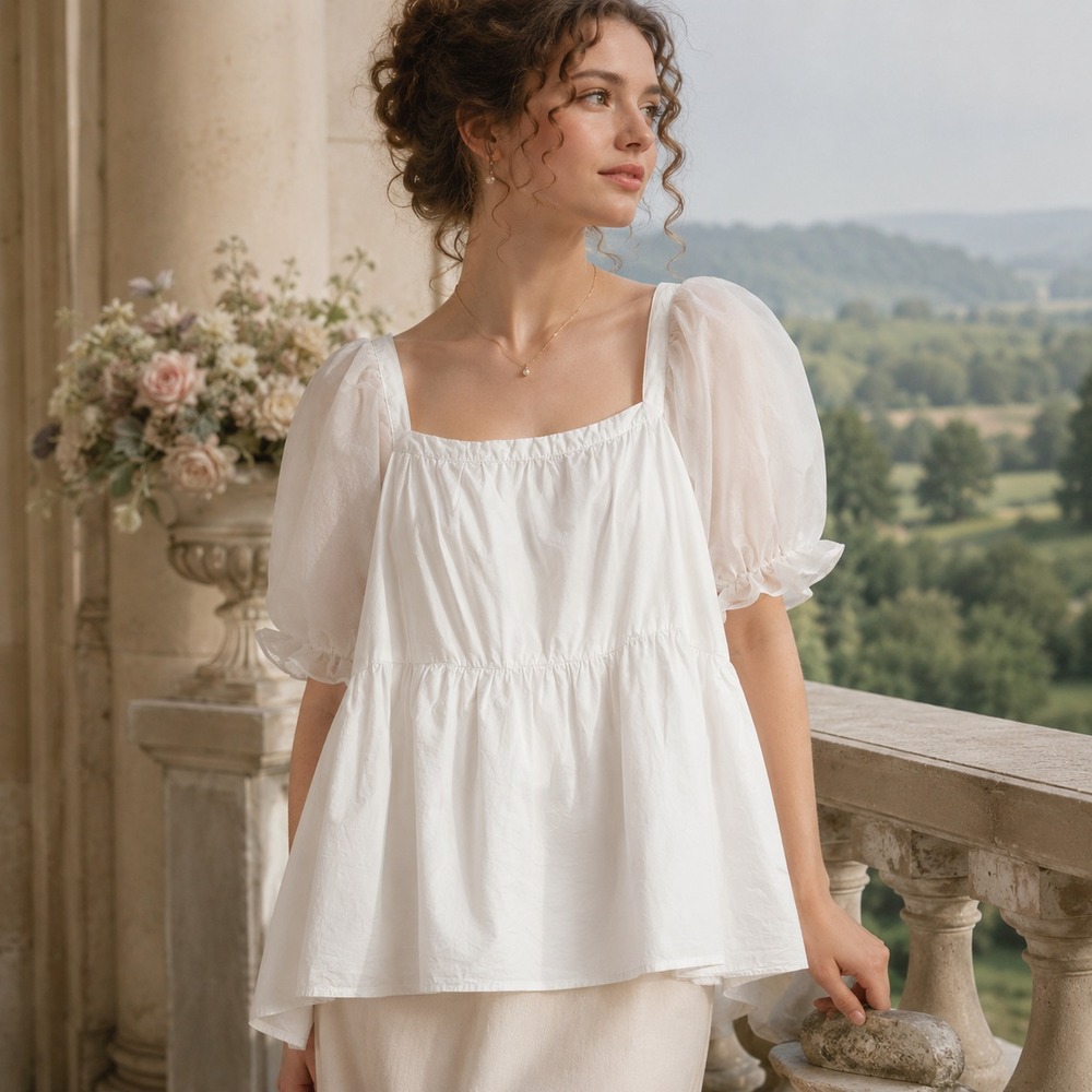 Pomander Place Tuckernuck Babydoll Top XXL White Puff Sleeve Regency Ren Faire